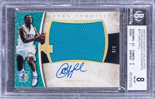 2005-06 UD "Exquisite Collection" Extra Exquisite Autographs #CP Chris Paul Signed Patch Rookie Card (#3/5) - BGS NM-MT 8/BGS 10